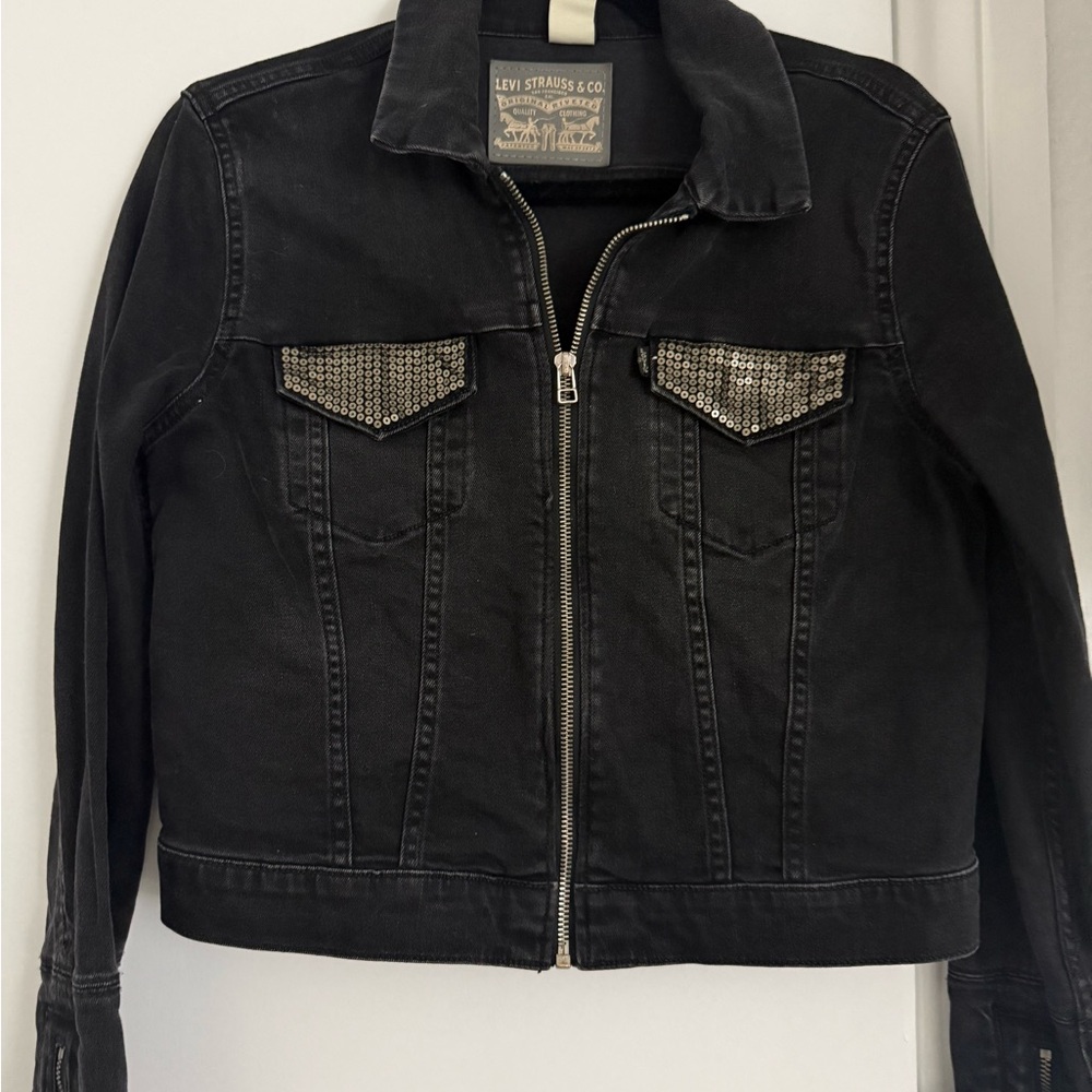 Levi's Black Denim Jacket with Gold sequin Trim